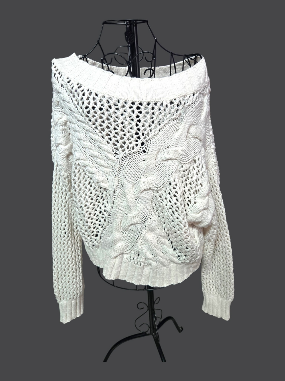 Express Cream Cable-Knit Off-the-Shoulder Sweater